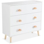 Sweeek - commode enfant. dcor bois. blanc. 3 tiroirs. pieds et poignes nuage en pin