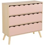 Commode enfant effet bois rose 3 tiroirs. pieds bois de pin - 80 x 30 x 79 cm - azur