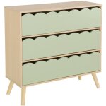Commode enfant effet bois vert 3 tiroirs. pieds bois de pin - 80 x 30 x 79 cm - azur