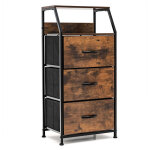 Commode haute de rangement 44 x 29, 5 x 92 cm avec 3 tiroirs amovibles style rustique en m�tal brun