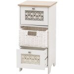 Commode hhg - 346, meuble � tiroirs, 3 tiroirs, tiroirs paniers, bois m�lamin� 63x30x30cm, blanc naturel ...