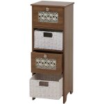 Commode hhg - 348, meuble  tiroirs, 4 tiroirs, tiroirs en osier, bois mlamin 82 x 30 x 30 cm, marron ...