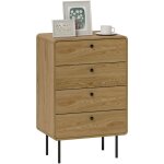 Commode - homcom - 4 tiroirs - pieds en acier, coins arrondis - panneau de particules et mdf - 60 x 39 ...