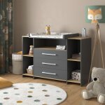 Commode � langer oskar, anthracite / ch�ne dor�, 143. 2x93cm avec 3 tiroirs, vicco