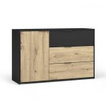 Meublorama - commode melody - 3 tiroirs et 1 porte - 139x80x35 cm - noir graphite et ch�ne clair