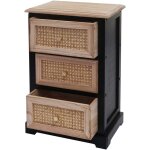 Dcoshop26 - commode meuble de rangement avec 3 tiroirs en bois noir et rotin 63x40x28 cm 040006510