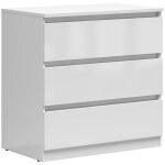 Commode meuble de rangement � 3 tiroirs coloris blanc brillant - longueur 75 x profondeur 45 x hauteur ...