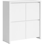 Commode meuble de rangement 4 portes, coloris blanc / blanc mat - longueur 105 x profondeur 40, 5 x hauteur ...