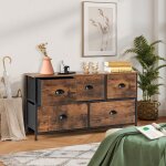 Commode meuble de rangement avec 5 tiroirs non - tissés 100 x 30 x 54 cm cadre en métal surface en mdf ... Commode meuble de rangement avec 5 tiroirs non - tissés 100 x 30 x 54 cm cadre en métal surface en mdf ...