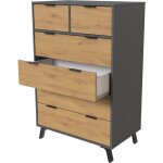 Commode, meuble de rangement avec 6 tiroirs coloris gris, ch�ne - hauteur 122 x longueur 80 x profondeur ...