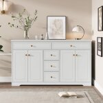 Commode moderne 150 cm, meuble de rangement pour salon et chambre, avec 5 tiroirs, 4 portes et étagères ... Commode moderne 150 cm, meuble de rangement pour salon et chambre, avec 5 tiroirs, 4 portes et étagères ...