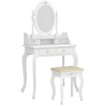 Commode moderne et concise  4 tiroirs avec miroir amovible pivotant  360 degrs, couleur blanc