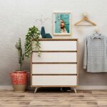 Commode moderne effet ch�ne 4 tiroirs blancs byron