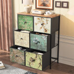 Commode � motifs floraux vintage, 6 tiroirs avec housses en tissu, plateau en bois et structure m�tallique. ...