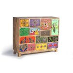 Commode multicolore en manguier peint  la main