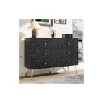 Okwish - commode noire  6 tiroirs, buffet avec pieds en mtal pour chambre et salon, 120x40x80 cm