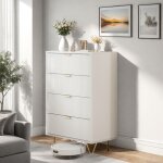 Commode ondul�e 60x34x91 cm, avec 4 tiroirs, poign�es m�talliques et pieds m�talliques, design moderne ...