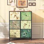 Commode de rangement 67 cm - buffet avec 6 tiroirs de rangement et poign�es noires, motif vintage, cadre ...