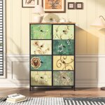 Commode de rangement 67 cm - buffet avec 8 tiroirs de rangement et poignes noires, motif vintage, cadre ...