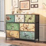 Commode rectangulaire style boh�me, 100x30x78 cm, avec 7 tiroirs de rangement, plateau en bois, vintage, ...