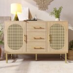 Commode en rotin avec 3 tiroirs et 2 portes en rotin, commode, coiffeuse, pour chambre et salon, �tag�res ...