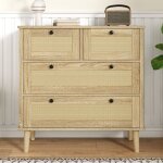 Commode en rotin avec 4 tiroirs, pieds en bois massif, rangement modulaire, 80 x 40 x 80 cm, style rustique, ...