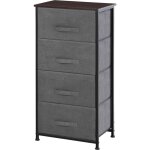 Commode en tissu meuble de rangement 4 tiroirs chiffonnier dim. 45l x 30l x 92h cm cadre en m�tal gris ...