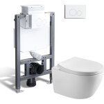 Complet pack wc suspendu - 82 cm bti - support pour wc  rservoir + wc suspendu + plaque de dclenchement ...
