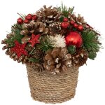 Composition de cnes et de boules dans un pot tress, 19 cm.