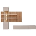 Composition murale alvano (beige & chne) ? panneau mural, meuble vitr led et meuble tv