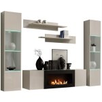 Composition murale fly cachemire avec vitrines partiellement vitr�es, chemin�e bio - �thanol et led