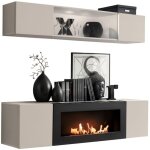 Composition murale fly cachemire avec vitrine partiellement vitre et meuble tv chemine bio - thanol ...