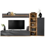 Composition murale rhys ? meuble tv, colonnes et tagres ? anthracite et chne wotan