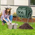 Composteur 160 l à double chambre bac à compost cadre en métal rotatif 360° avec 2 portes coulissantes ... Composteur 160 l à double chambre bac à compost cadre en métal rotatif 360° avec 2 portes coulissantes ...