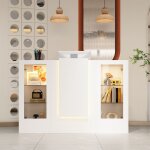 Comptoir d'accueil avec 2 armoires et 1 tiroir pour clavier, 150 x 52 x 100 cm, blanc