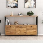 Buffet 3 portes style industriel bois - noir dragor