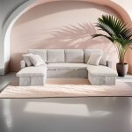 Concept - usine - mah� - canap� panoramique convertible 4 places en velours c�tel� avec coffre - beige ...