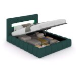 Concept - usine - omaha - lit nuage avec coffre de rangement et led 160x200cm en velours vert avec t�te ...