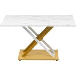 Concept usine - table à manger rectangulaire blanche avec plateau aspect marbre, pieds réglables, peut ... Concept usine - table à manger rectangulaire blanche avec plateau aspect marbre, pieds réglables, peut ...