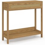 Idmarket ? console 1 tiroir effet naturel cannage ? longueur 90 cm x largeur 30 cm x hauteur 85 cm ? ...