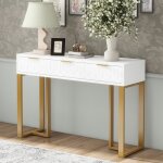 Console 120x36x80 cm, console blanche, console entree, avec 3 tiroirs, pieds r�glables et poign�es en ...