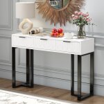 Console 120x36x80 cm, console blanche, console entree, avec 3 tiroirs, pieds r�glables et poign�es en ...