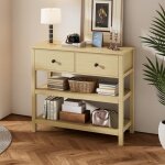Console, table d'appoint avec 2 tiroirs, 85 x 35 x 77 cm, moderne, mdf, naturel