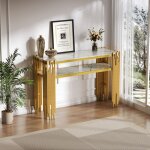 Console design milieu du siècle 128x44x80cm, structure blanche et pieds dorés, mdf double couche, capacité ... Console design milieu du siècle 128x44x80cm, structure blanche et pieds dorés, mdf double couche, capacité ...