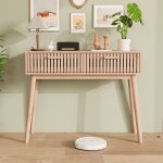 Console d'entr�e - 100x35x80cm - table d'appoint en bois clair avec 2 tiroirs rainur�s - style scandinave ...