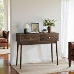 Console d'entr�e avec 2 tiroirs, bureau, 4 pieds, convient pour salon ou chambre, 100�35�80 cm, mdf, ...