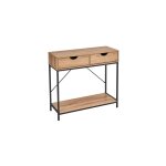 Console d'entre en bois et mtal noir 2 tiroirs 80x30x75cm