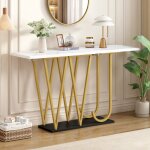 Console d?entr�e avec effet marbre, pieds m�talliques, 120�29, 5�80 cm, mdf, couleur blanche