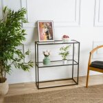 Console d'entr�e en m�tal noir - 2 plateaux verre jena