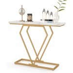 Console entree or, console meuble marbre, design g�om�trique moderne, cadre en m�tal dor�, kit anti - ...